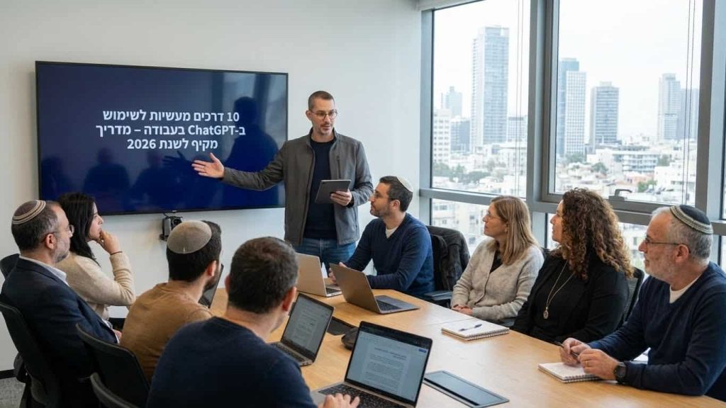 10 דרכים מעשיות להשתמש ב-ChatGPT בעבודה - מדריך מקיף לשנת 2026 7 סדנת בינה מלאכותית - הטמעת AI לארגונים